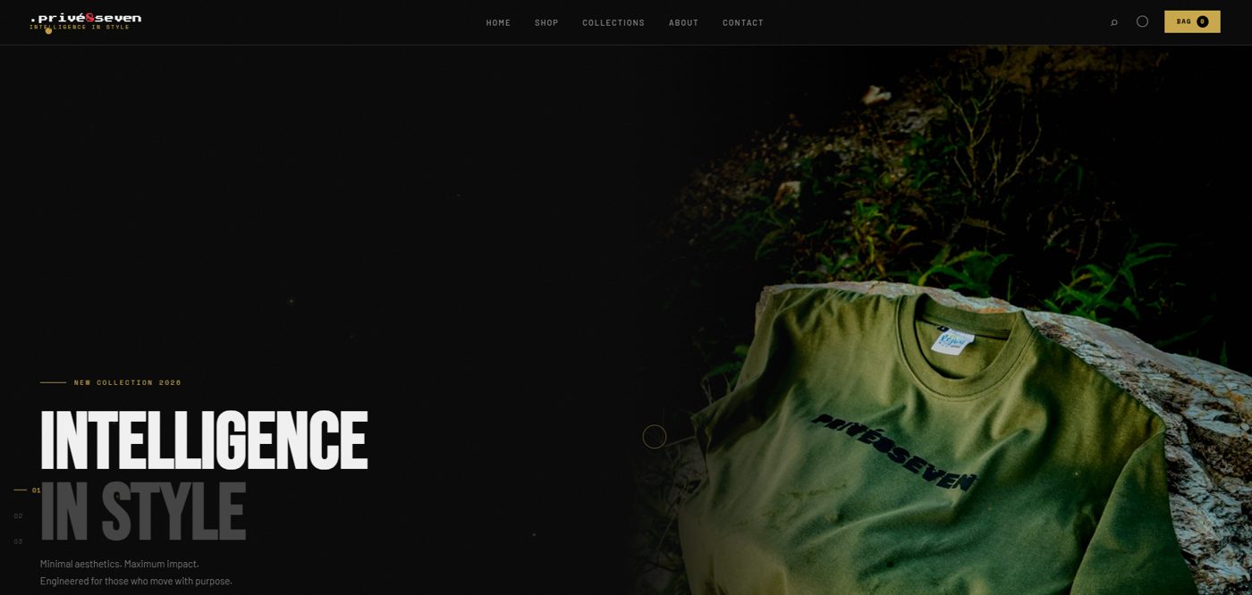 PRIVÉ8SEVEN streetwear website homepage